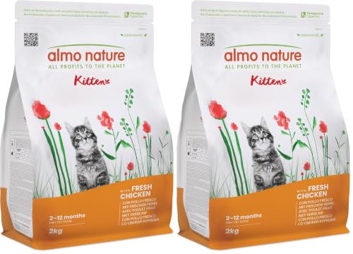 Almo Nature Holistic Kitten Trockenfutter für Kätzchen mit frischem Huhn 2kg Beutel (Packung mit 2)