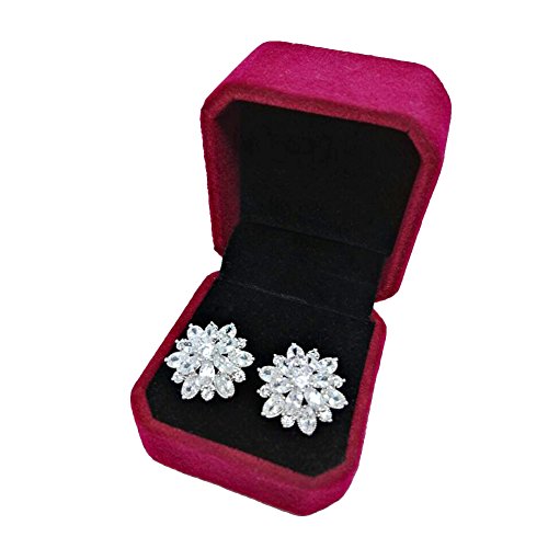 Dazzling Rhodium Plated 925 Sterling Silver Round Cut Flawless Snowflake stud earrings expertly made with Starlight 5A Cubic Zirconia crystal for women Pierced Stud Earrings,Allergen-free