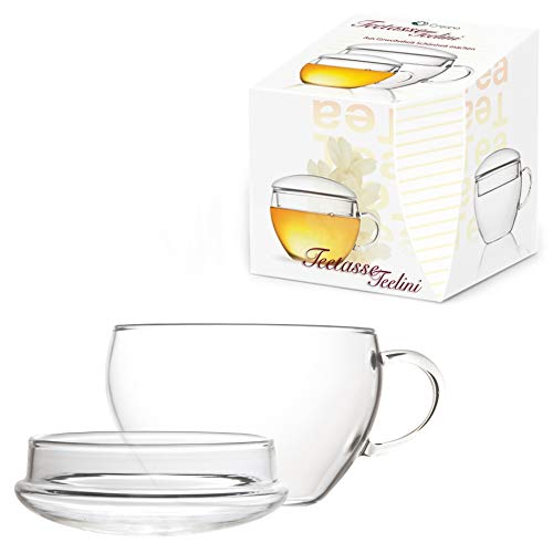 Creano Taza de Té con Tapa, Práctica para Flor di Tèlini o Bolsita de Té, Latte Macchiato, Café | 200ml - Imagen 8
