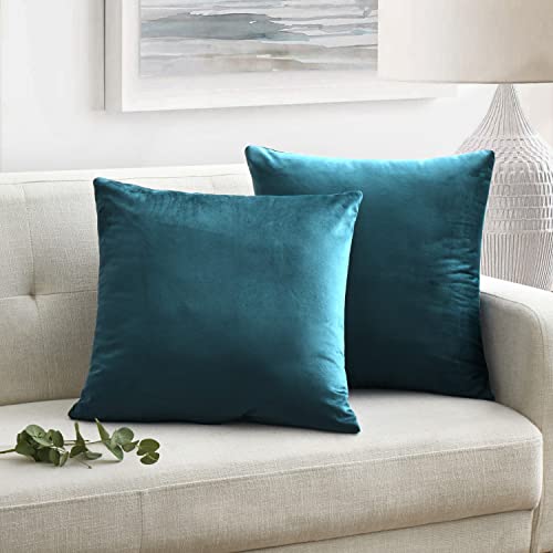 Oxford Homeware Velvet Teal Cushions Cover 45 x 45 (Pack of 2) Square Throw Pillow Cases Decorative Sofa Cushion Covers for Bedroom Couch Car with Invisible Zipper (18 x 18 Inch)