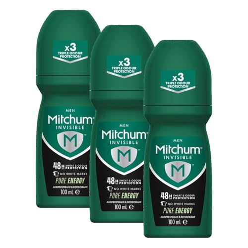 Image of Mitchum Invisible Men 48HR Protection Roll On Anti-Perspirant & Deodorant, No White Marks, Alcohol Free, Pure Energy 100 ml 7246640000 (Pack of 3)