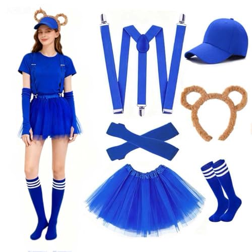 TUIBEIDAMAI Chipmunks Costume Femme, Chipmunks Deguisement Adulte, Avec Bandeau, Chapeau, Dos en Y, Jupe, Chaussettes de Football, Pour Carnaval, Halloween, Animal, Journée Mondiale du Livre