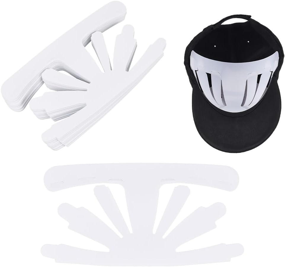 FINGERINSPIRE 24 Pcs Baseball Caps Inserts Shapers Plastic White Hat Inner Support Baseball Bump Cap Holder Flexible & Long Lasting Hat Shaper Universal Cap Inner Liner for Home Store Display Stand