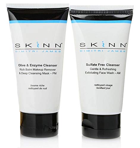 SKINN Day & Night Cleanser Duo: 2 oz Olive & Enzyme & 2 oz Sulfate Free Cleansers (4 oz total)