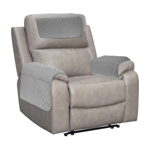 uxcell 3 PCS Armrest Covers, Couch Arm Cover Furniture Protect Slide Recliner Chair Armchair Covers with Side Storage Pocket for Sofa Recliner, Light Grey
