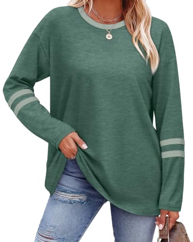 Image of Sampeel Long Sleeve Shirts for Women Color Block Casual Tops Fall Outfits 2026 Basic Tees Trendy Spring Clothes