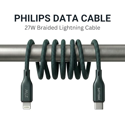 Image of PHILIPS DLC4130LT /94 27W iPhone Original Type-C to Lightning Fast Charging Cable (1m, Crystal Teal) | MFi Certified | 480Mbps | Nylon Braided | Compatible with iPhone & Other Lightning Devices