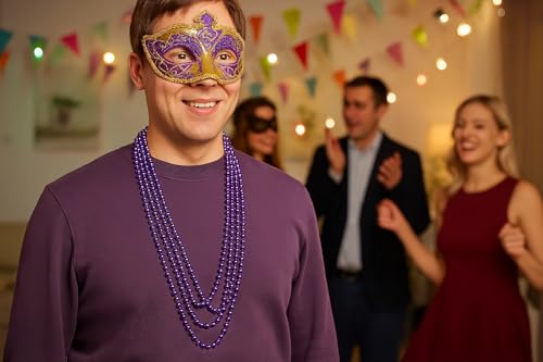 Oojami 72 Pieces 33 inch 07mm Metallic Purple Color Mardi Gras Beads Beaded Necklace Ideal for New Years Eve, Anniversary Party, Party Favors, and Table Centerpiece Decorations3