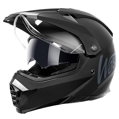 Westt Casque Moto Homologu&eacute; ECE 22.06, Casque Moto Cross pour Homme Femme - Casque enduro avec visi&egrave;re et &eacute;cran solaire, Coque robuste en ABS, doublure lavable, Id&eacute;al pour l'enduro, la ville et le VTT