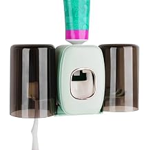 4 Slots Wall Mount Toothbrush Holder with Cover, Self Adhesive Toothbrush Storage Organizer for Shower, Toothbrush Hanger with 2 mouthwash Cups for Bathroom, Medicine Cabinet, DormGreen