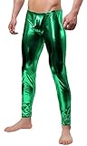 VSVO Men's Green Metallic Wet Look Leggings Pants (XX-Large, Green)