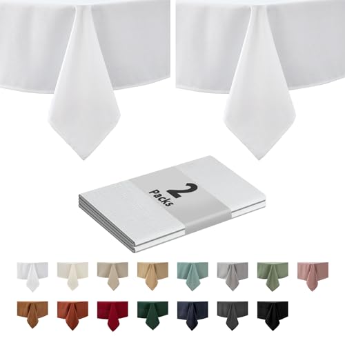 maxmill 2 Pack 52 x 70 Inch Rectangle Slubby Textured Tablecloth Spillproof Wrinkle Free Table Cloth, Kitchen Dining Tabletop Decoration, Fabric Table Cover for Holiday Dinner Parties, White