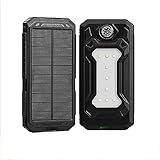 Power Bank Solare 12000mAh Caricabatterie Solare con Luci da Campeggio, Bussola, Universale Facile da Trasportare, Nero
