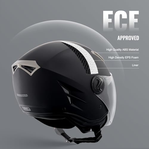 VEVOR Motorradhelm Motocross-Helme 3/4 Gesicht Größe L, Helme aus ABS mit Wechselglas, ECE-geprüfter bequemer Motocross-Helm, für Jugendliche & Erwachsene schwarz