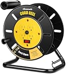 DEWENWILS Rallonge de stockage de cordon avec 4-Grounded Outlets, Bobine à cordon ouvert pour 12/3,14/3,16/3 Corde d'alimentation d'eau, Retractable à vent de main, 13A Disjoncteur, jaune, ETL Inscrit