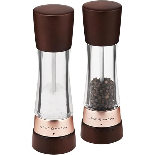Image of Cole & Mason Derwent Salt & Pepper Mill Gift Set - Salt & Pepper Shaker & Grinder with Adjustable Coarseness - Gourmet Precision Mill Set - Stainless Steel & Acrylic Grinders - Rose Gold