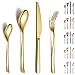 Berglander Set di Posate in Oro 24 Pezzi, Robusto Acciaio Inossidabile Placcato in Titanio Set di Posate Dorate antiruggine, forchette e cucchiai Lavabili in lavastoviglie