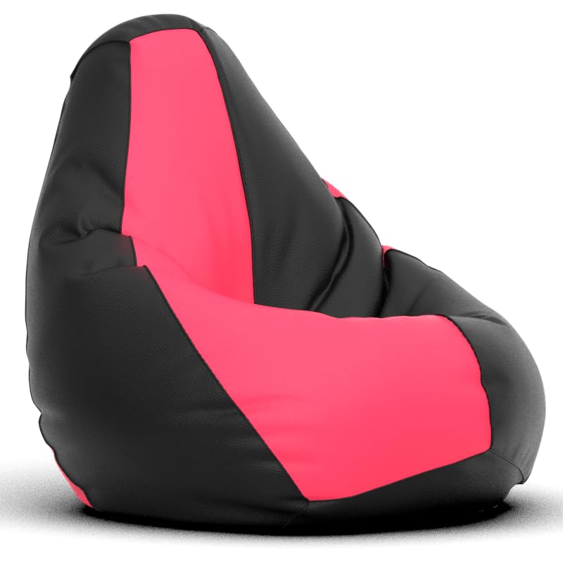Image of Biggie Bean Bag 3XL Bean Bag Chair with Beans Filled-Perfect for Living Room,Bedroom,Study-Sale Design(Regular-Black Pink)-Faux Leather