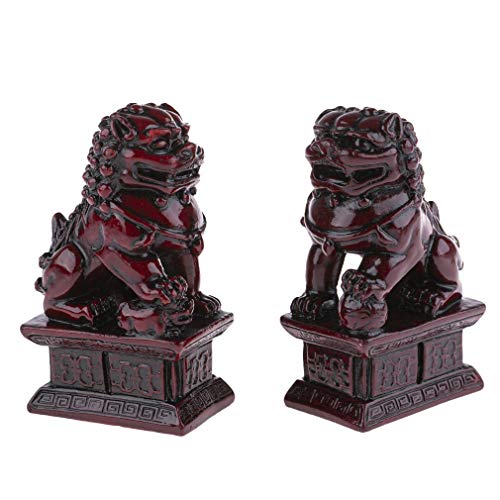 lachineuse – Estatuillas Leones Chinos Rojos – 2 Figuras para Perros Fu – 10,5 x 6 x 4 cm – Decoración China asiática – Decoración Feng Shui para hogar, Oficina, Interior – Idea de Regalo China Asia