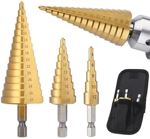 Titanium-Coated HSS Step Drill Bit – 4-32mm & 4-20mm Cone Hole Cutter for Metal Wood Plastic, High-Speed Steel Multi-Size