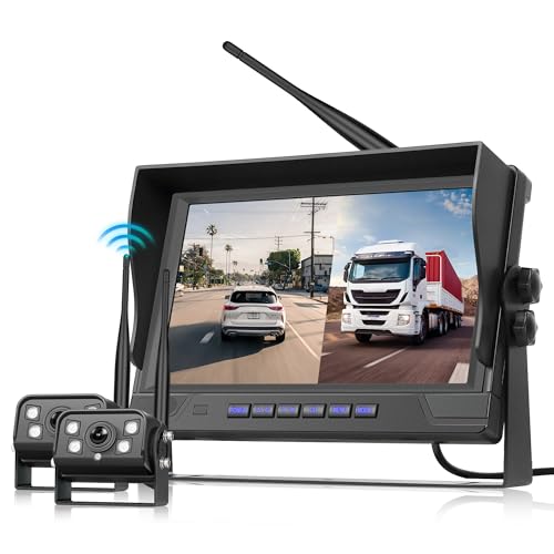 Digital Inalámbrica Cámara de Marcha Atrás Kit de Coche con 2 1080P Camara Trasera, 9 Pulgadas IPS Monitor, IP68 Impermeable, BSD, Visión Nocturna,Bucle de Vídeo, Imagen Flip