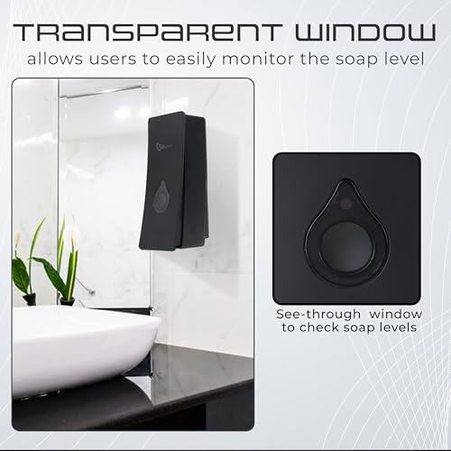Image of Robustt Manual Wall Mounted Liquid Soap Dispenser - Black (200 ml, Pack of 1) - with Adhesive Hooks | Leak-Proof, Transparent Window, Easy Installation