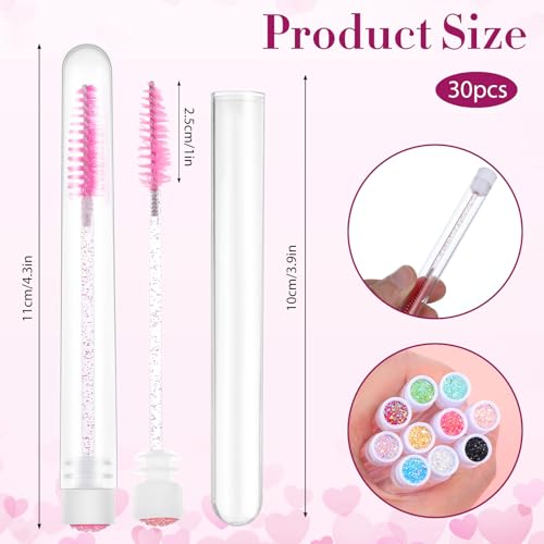 30 Stück Wimpernbürste mit Behälter, Wimpern Bürste, Diamant-Wimpernbürsten, Wimpernkamm Spoolies mit Leerer Tube, Lash Extension Applikator, Make-Up-Werkzeug, Zubehör (Farbmix)
