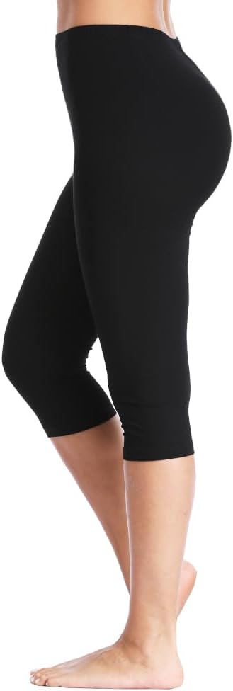 Women's Soft Capri Leggings 3/4 Length Stretch Yoga Pants for Workout Running Casual Daily Wear Regular Plus
