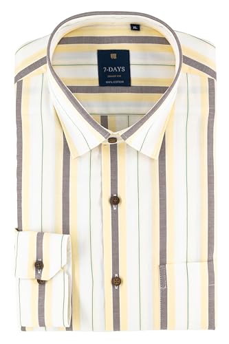 Image of 7-DAYS Men's Premium Striped Shirt - 100% Cotton, Tailored Fit (Between Slim & Regular), Full Sleeve, with Pocket - Smart Office & Casual Look