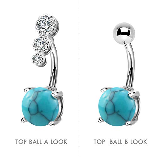 CM Crareesi Mania Women Boho Belly Rings Turquoise Stone Curved Barbell Belly Rings Piercing Jewelry3