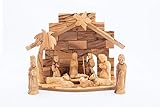 Handcrafted Olive Wood Nativity Scene / Nativity Set (8.5' Height Crèche - 4' Face Figurines), Wood...