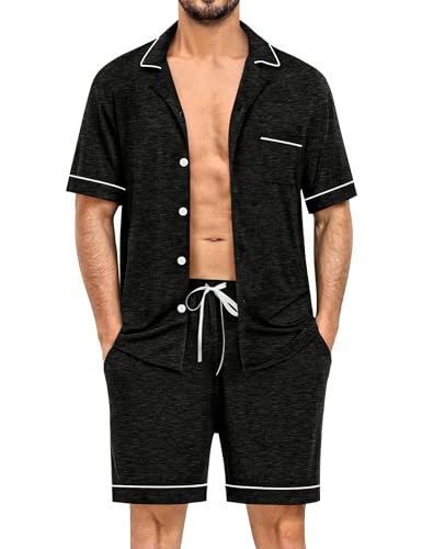 Image of SWOMOG Mens Pajama Sets Short Sleeve Sleepwear Button Down Loungewear Soft Modal Lounge Pjs with Pockets S-XXL