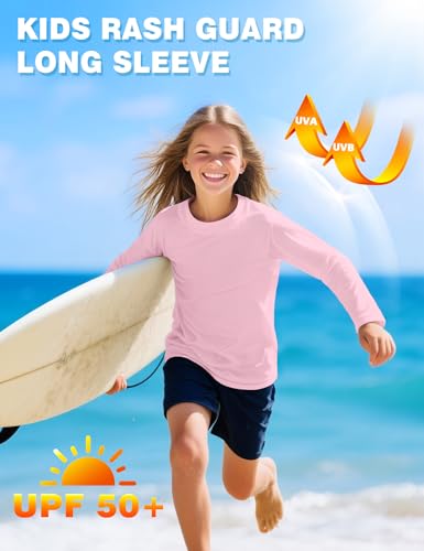Boys Rash Guard Swim Shirt Long Sleeve Athletic Shirts UPF 50+ Sun Shirt Quick Dry Fit Neon Tees for Kids Girls Youth 2-16Y2