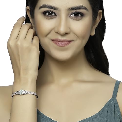 Image of ZENEME Rhodium-Plated Square Shaped American Diamond Studded Kada Bracelet For Girls and Women