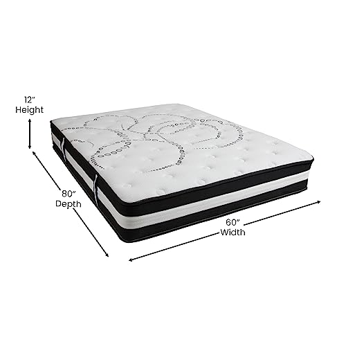Image of Flash Furniture Capri Comfortable Sleep 12 inch Hybrid Pocket Spring and Foam Mattress, Foam Pocket Spring Hybrid Mattress for Pressure Relief, Queen