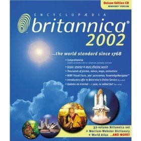 Preisvergleich Produktbild Encyclopaedia Britannica 2002 Deluxe Edition, 2 CD-ROMs Englische Version für Windows 95 / 98 / 2000 / Me / XP / NT4.0. Über 56 Mio. Wörter, zahlr. Internet-Links sowie 'Merriam-Webster Dictionary'