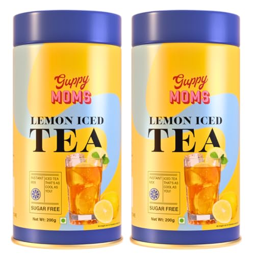 Image of GUPPY MOM'S Lemon Iced Tea - Sugar-Free Fruit Drink with Vitamin C | Powdered Iced Tea | Premium Mixer & Healthy Energy Drink Alternative | 400g (Pack of 2) - Up to 40 Servings