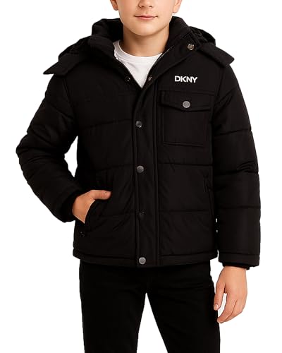 Image of DKNY Boys Puffer Jacket - Wind Water Resistant Polar Fleece Lined Boys Winter Coat - Cozy Kids Jacket with Sherpa Lined Hood