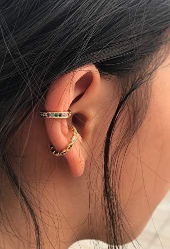 Chic Rainbow Cubic Zirconia Ear Cuff Colorful Cz Non Pierced Dainty Simple Ear Cuff Conch Earring Clip Earrings #TOP5