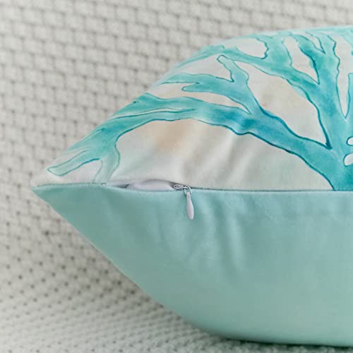 Blue Coastal Nautical Throw Pillow Cover Set of 2 Modern Decorative Outdoor Ocean Themed Seaweed Coral Pattern Pillow Cover Beach Pillowcases for Living Room Bedroom Sofa 18x18 inch - Image 6