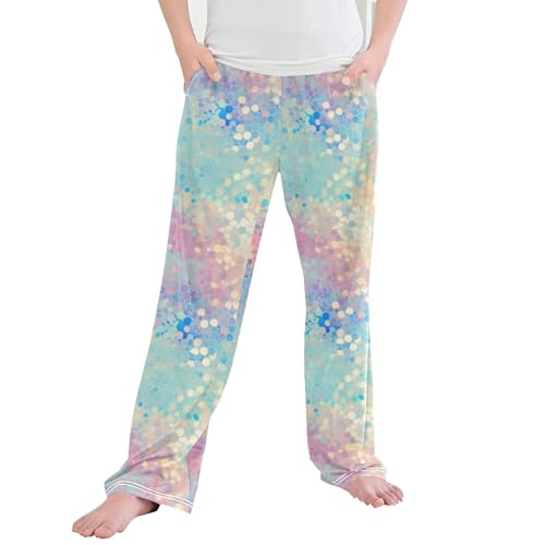 Glitter Texture Long Pajama Pants Elastic Waist PJ Bottoms with Pockets S A110684
