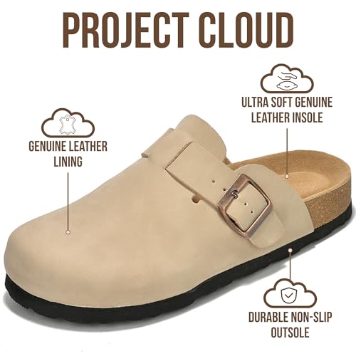 Image of Project Cloud 100% Genuine Leather Footbed Clogs for Women - Memory Foam Arch Support Slippers for Women - Trendy Slip-ons Women's Mules & Clogs Sandals