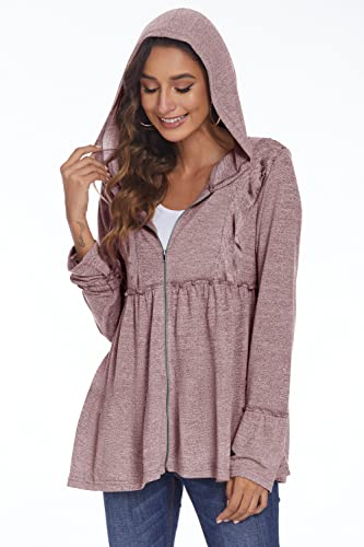 DEESHA Plus Size Zip Up Hoodie for Curvy Women Spring Ruffle Hooded Sweatshirts Jacket Cardigans Lightweight3