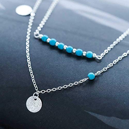 Tgirls Boho Turquoise Necklace Sequin Pendant Necklaces Layered Bead Necklace Chain Western Necklace Jewelry for Women3