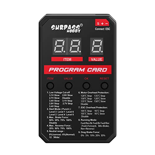 Surpass Hobby ESC Programming Card RC Car Electronic Speed Controller LED Programmer Only Compatible with Surpass Hobby Rocket Brushless ESC 25A 35A 45A 60A 80A 120A 150A (Update Version)