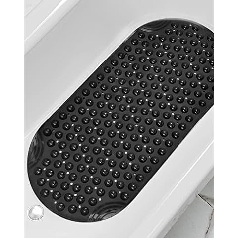 DEXI Bath Mat,Non-slip Anti-Mould Shower Mat,Bathtub Mat with Suction Cup and Drain holes,Machine Washable,88 x 40cm Black Cover