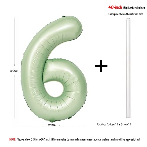 Image of 40 In Olive Green Number Balloons 6 Giant Helium Foil Mylar Green Balloon | Birthday Party Decorations Suitable For Boys' And Girls' Birthday Parties Anniversary celebration digital 6
