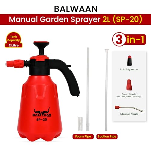 Image of Balwaan Krishi 3 in 1 Manual Sprayer with 2 Litre Tank Capacity | SP-20 | Garden Sprayer Used for Agriculture, Foaming, Car&bike wash, Pesticides, Gardening, Glass Cleaning& Disinfection