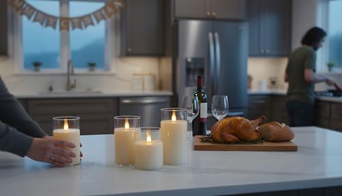 Image of Glass Flameless Pillar Candles Flickering with Remote Timer, Battery Operated LED 3D Moving Flame Real Wax Candles,Remote Included (Ivorywhite)