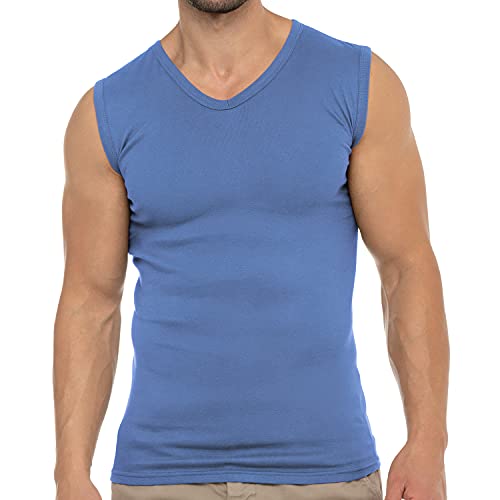 Celodoro Herren Business Muskelshirt V-Neck (1 Stück) Feinripp Top - Carolina Blue XXL